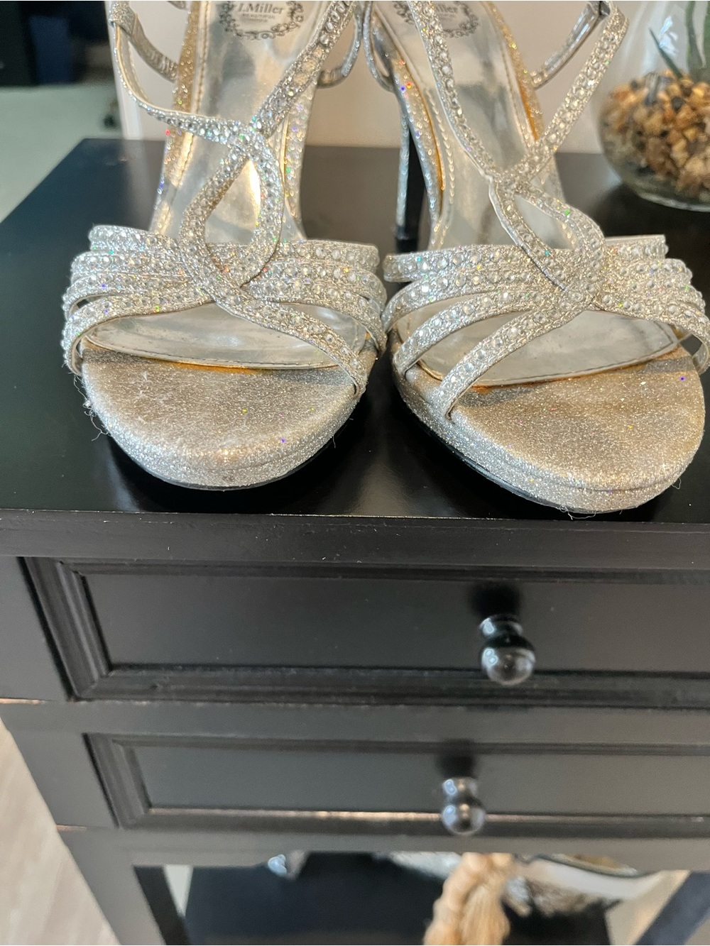 Silver Glitter Strappy High Heel Sandals Sz 6 - Picture 2 of 7